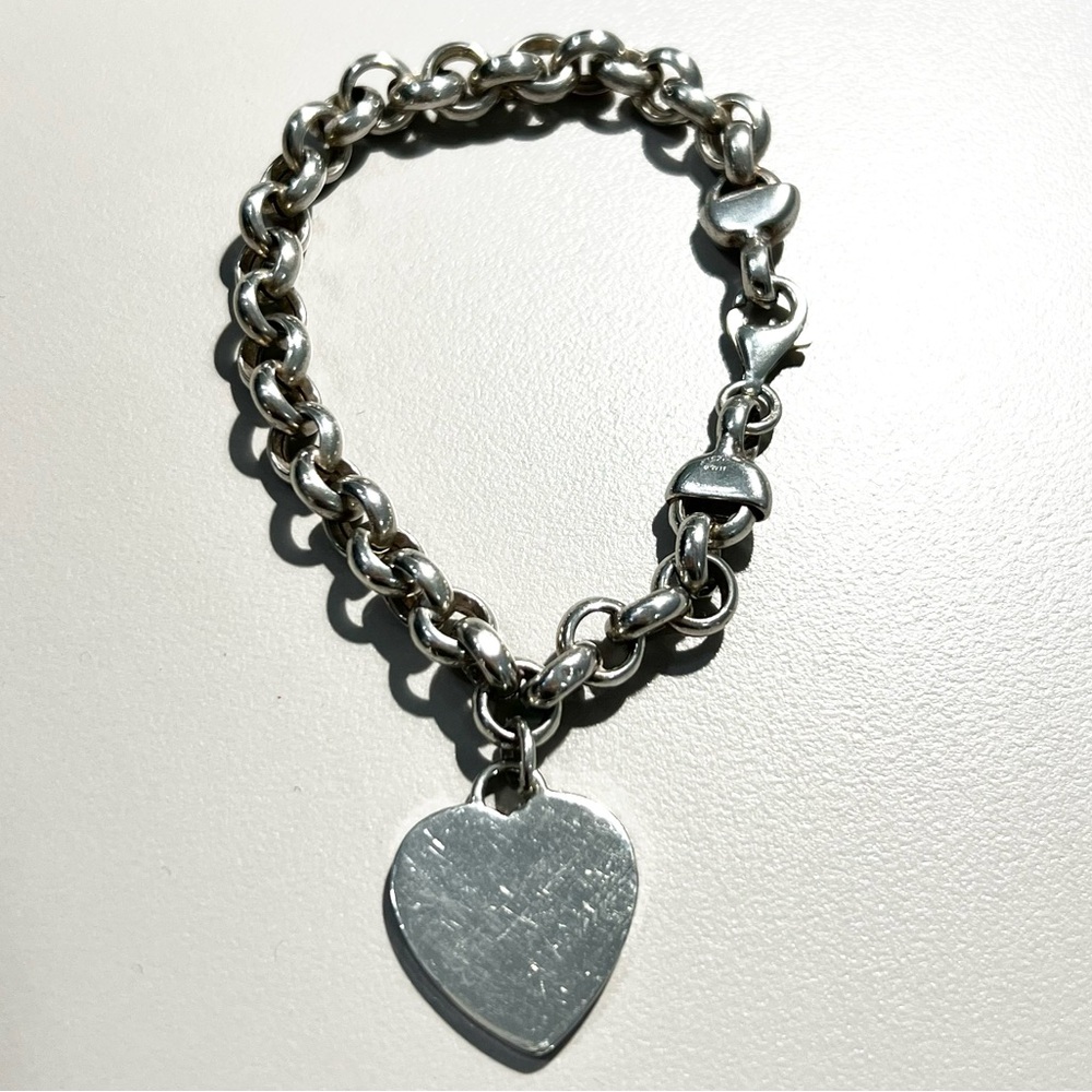 Vintage 925 Sterling Silver Heart Tag Charm Bracelet 7.75" - Picture 4 of 16